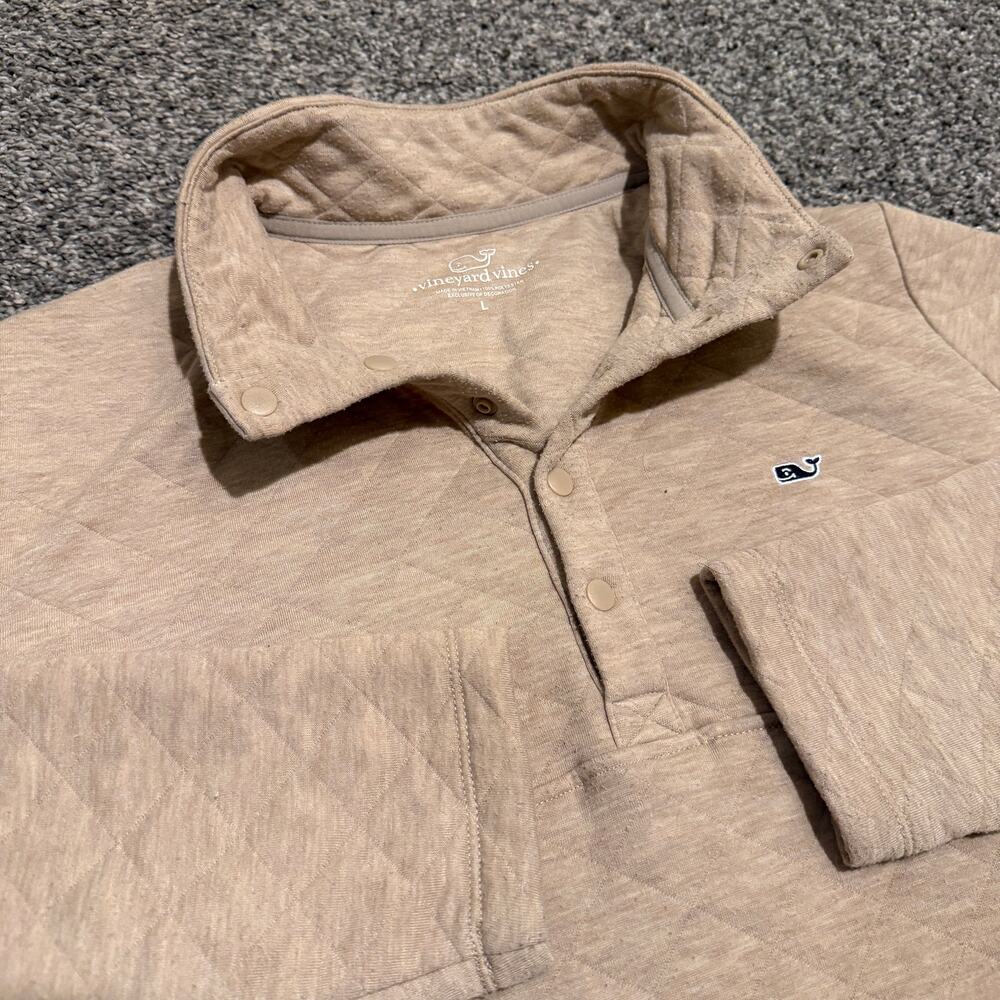 Vineyard Vines Quilted Shep Shirt Mens L Tan Heather Snap Pullover 1K005137